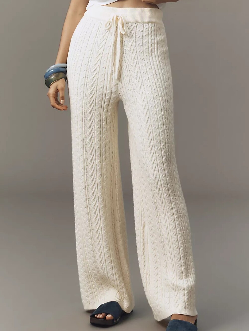 ENGLISH FACTORY  Ivory Sweater Cable Knit Pants  - Size L